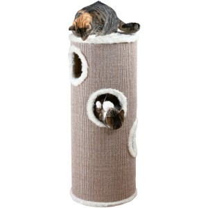 Trixie Kratzbaum Cat Tower Edoardo, 100 cm, taupe/creme mit zwei Katzen.