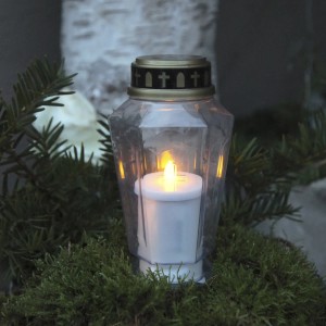 Marelida LED Grabkerze Serene, flackerndes Grablicht mit langer Leuchtdauer (1000h), weiß.