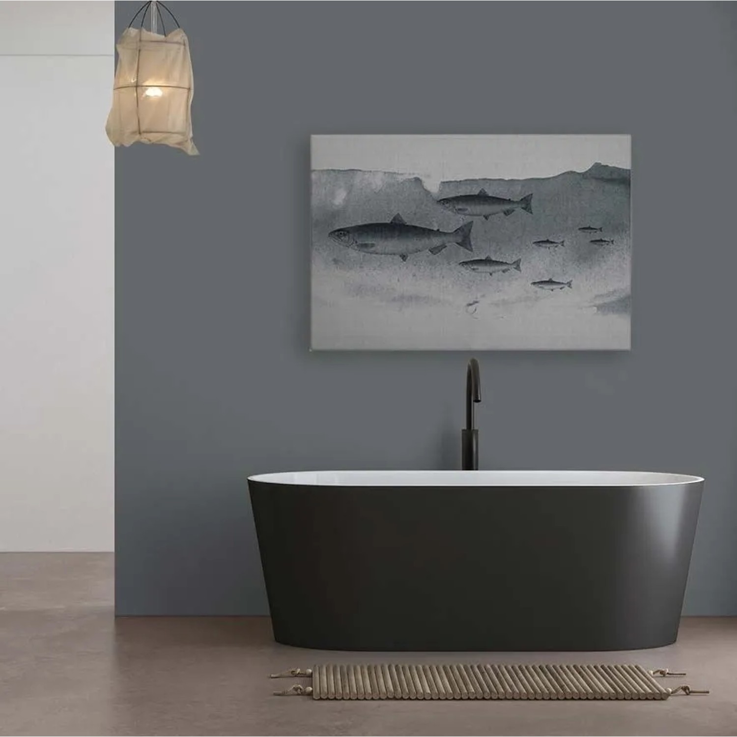 Bricoflor Fischschwarm Wanddeko Leinwandbild In Grau Für Küche Und Badezimm günstig online kaufen