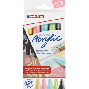 Edding 5100 Acrylmarker 5er-Set in Pastellfarben: Acrylfarben für Leinwand, Holz und Stein.