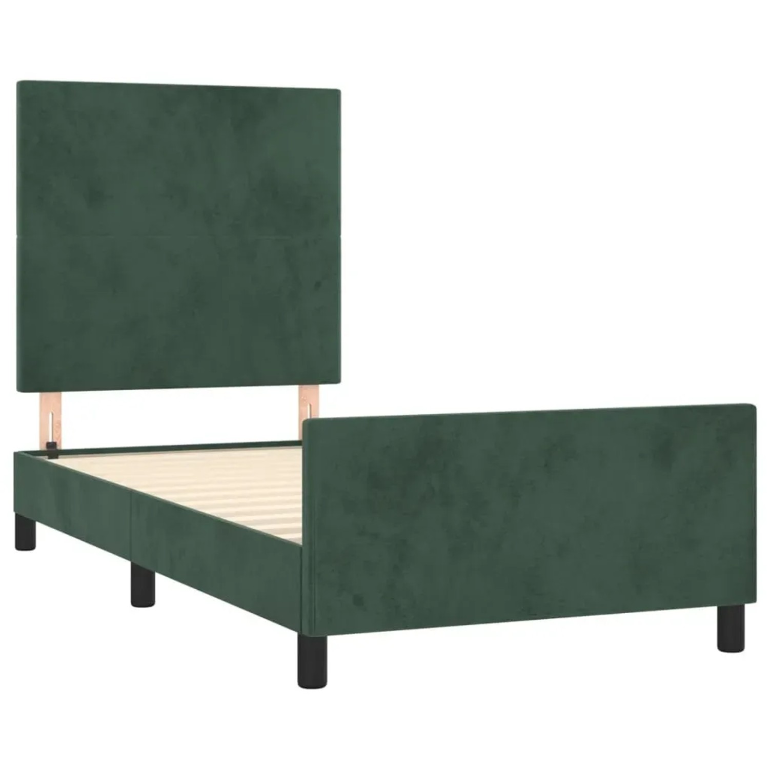 Dunkelgrünes Samt Bettgestell mit Kopfteil, 90x200 cm. Gemütliches Bett für Schlafzimmer.