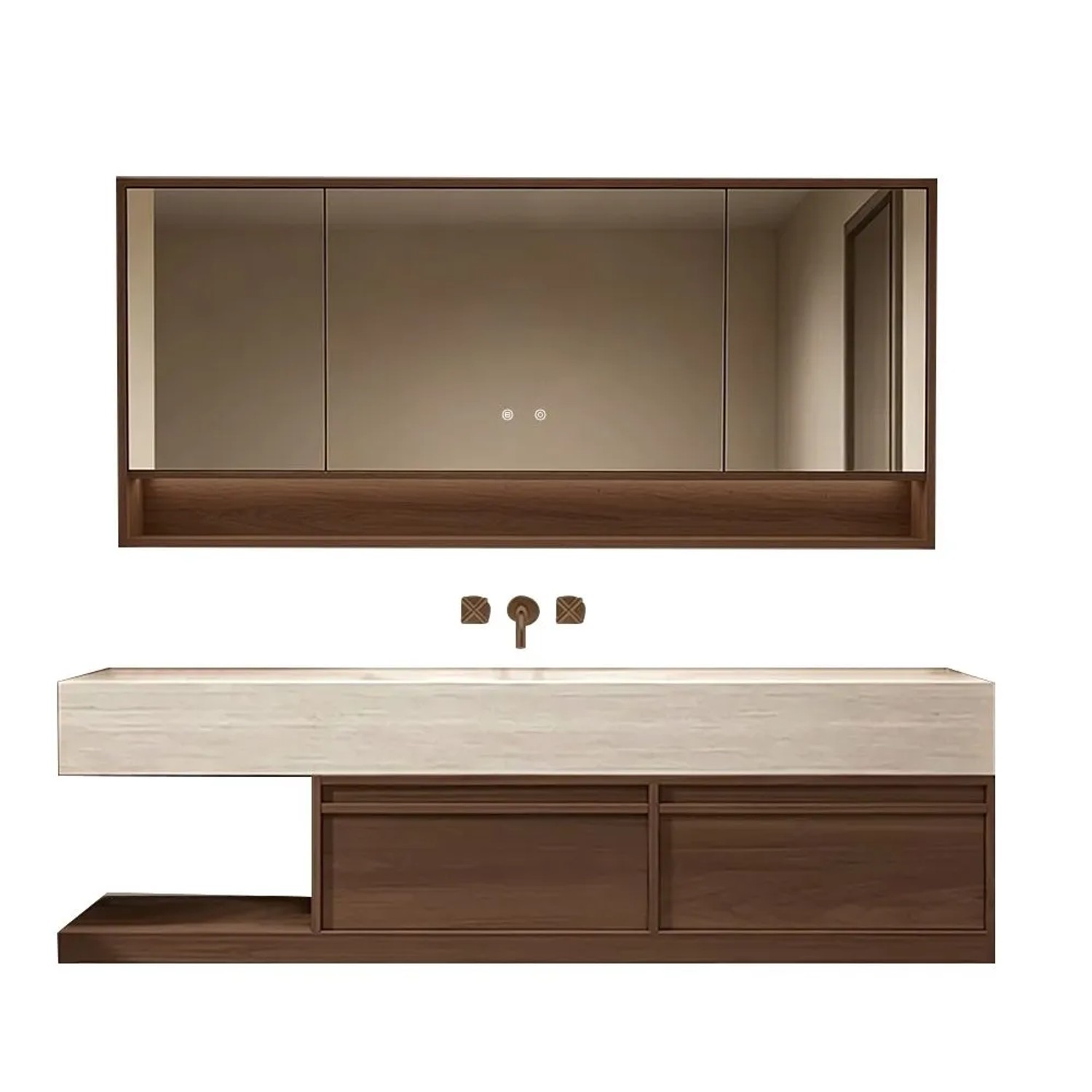 360Home Badmöbel Set Mit Sinterstein Waschbecken Moderner Waschtisch Für Das Badezimmer 130 CM RW016BKK130JG