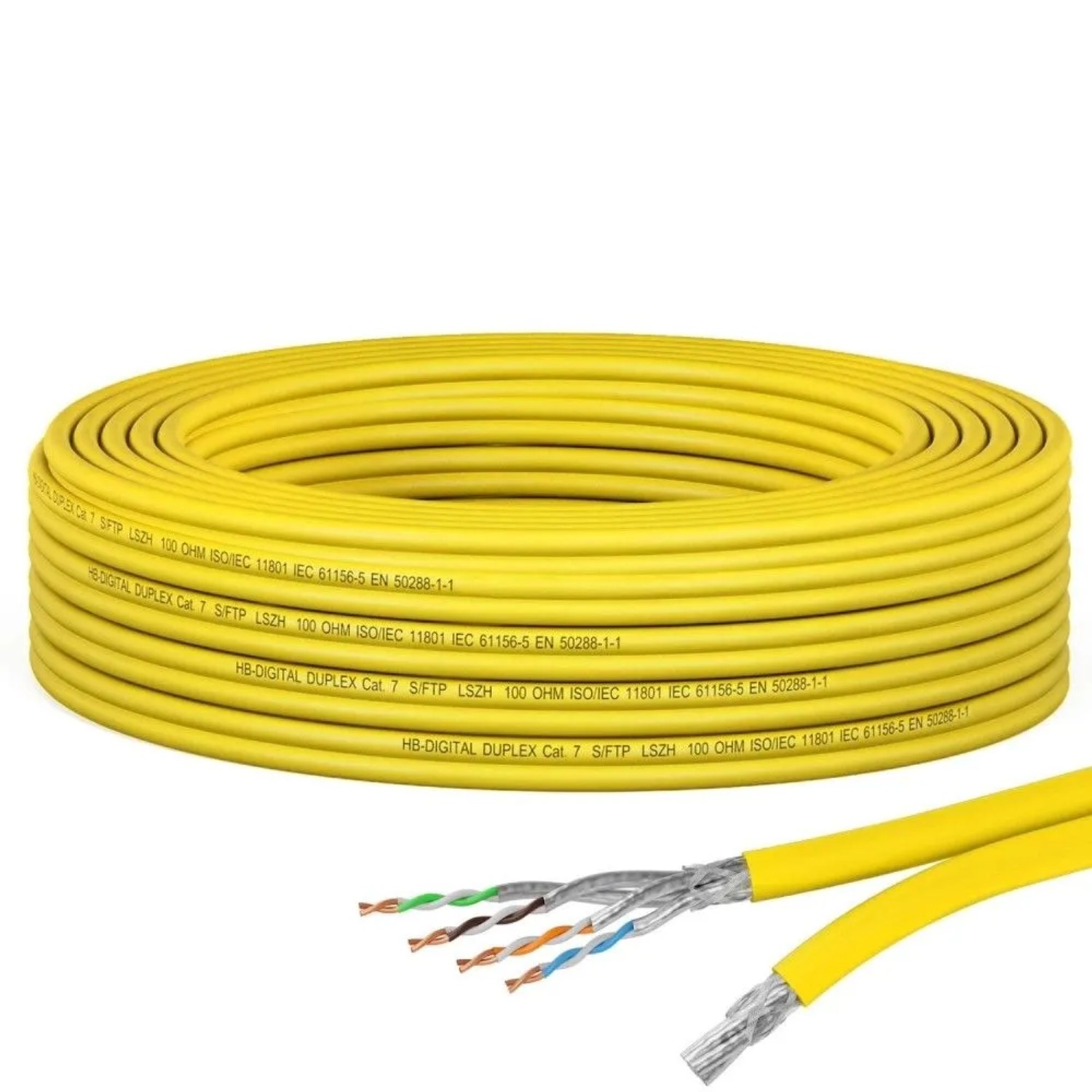 hb-digital CAT 7 Kabel Duplex Ethernetkabel LSZH max. 1000 MHz S/FTP AWG23 10m Gelb