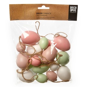 Brauns-Heitmann Behang-Eier Rosa-Weiß-Grün, 17 Deko-Eier am Band für Ostern.