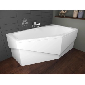 Weiße Bad Land Acryl Eckbadewanne MARIKA 140x80 mit modernem Design und rechtem Ablauf im Badezimmer.