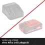 Einhell Akku-Schlagbohrmaschine: Lieferung ohne Akku und Ladegerät. Durchgestrichene Batterie und Ladestation.