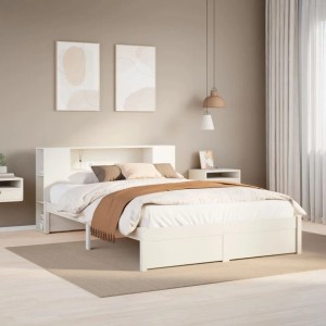 vidaXL Massivholzbett mit Regal ohne Matratze Weiß 140x200 cm Kiefer 3322360