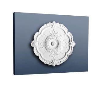 Weiße ORAC DECOR Deckenrosette R31 LUXXUS, Stuckrosette mit floralem Dekor, 38,5 cm Durchmesser.