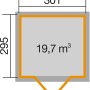 Grundriss weka Gartenhaus 122 Gr.5: 301x295cm, 19,7m³ Fläche. Ideal als Holz-Gartenhaus.