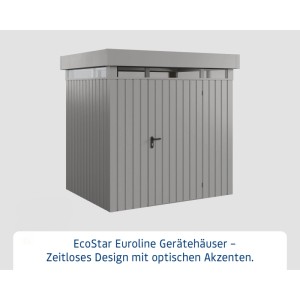 EcoStar Gerätehaus Euroline, grau, mit Flachdach und Lichtband. Gerätehäuser für den Garten.
