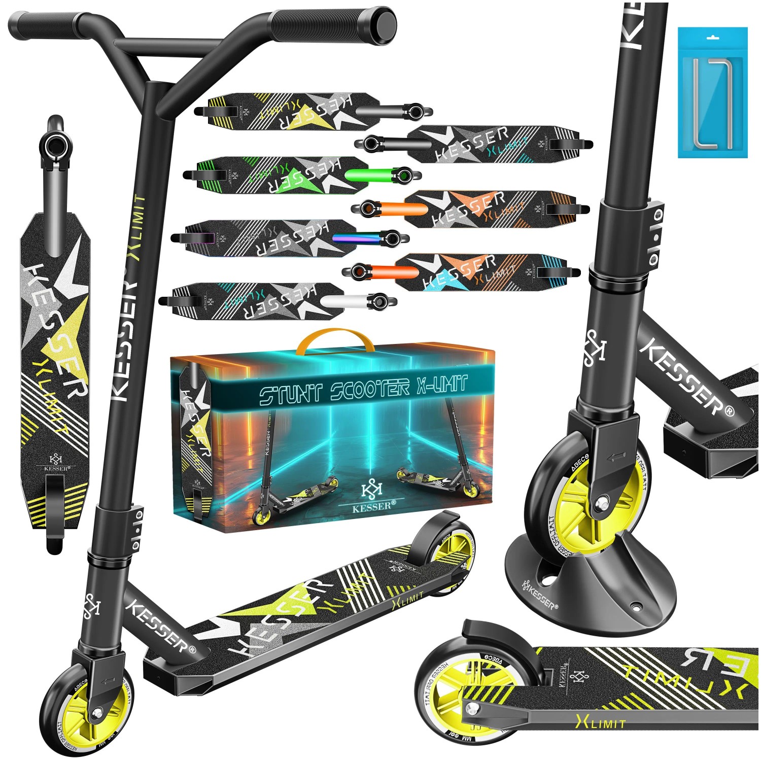 KESSER Stuntscooter X-Limit 360° Lenkung ABEC 9 100 mm PU Räder Anthrazit