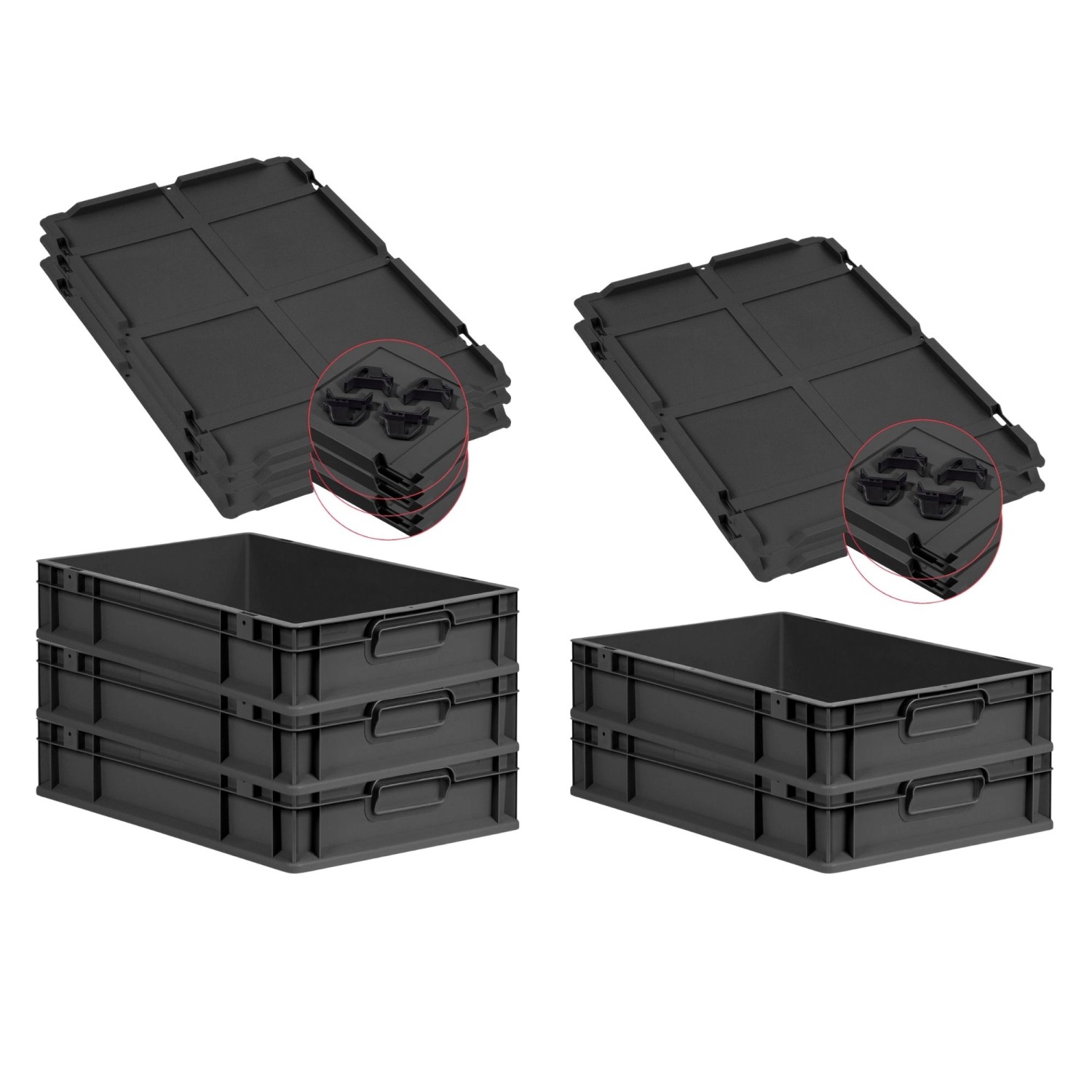 PROREGAL SparSet 5x Eurobox Nextgen Grip Mit Auflagedeckel Und Schwarzen Ve günstig online kaufen