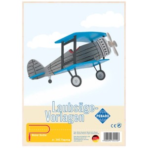 Pebaro Laubsägevorlage Flugzeug: Sperrholzplatte mit Flugzeug zum Aussägen, Anmalen und Zusammenbauen.