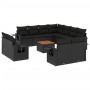Schwarze 12-tlg. vidaXL Garten-Sofagarnitur aus Poly Rattan mit Kissen und Tisch.