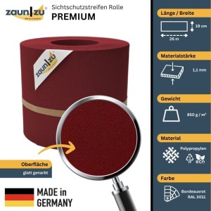 zaunzu Sichtschutz Premium Bordeauxrot, 26m Rolle für Doppelstabmattenzaun.