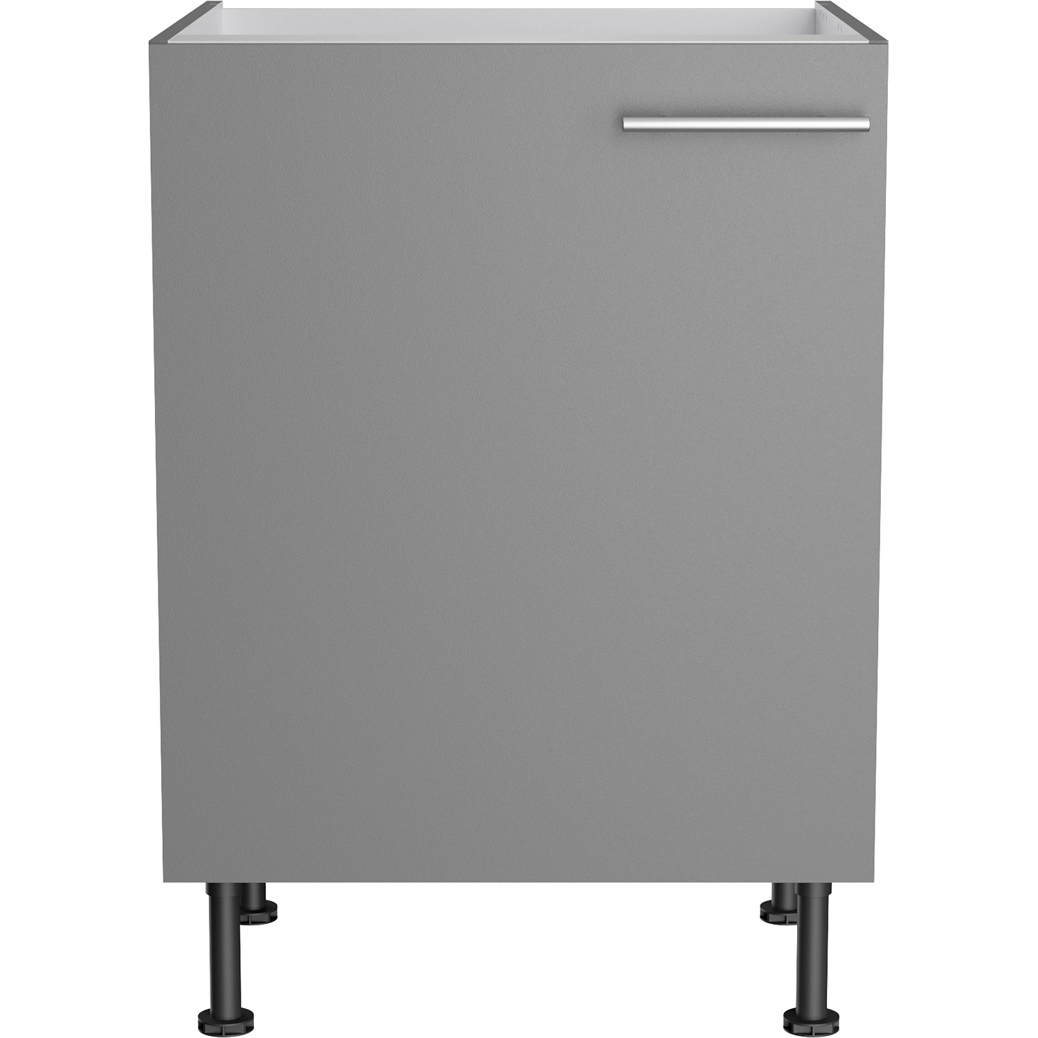 Optifit Spülenunterschrank Mats825, 60 cm, Basaltgrau mit Tür und Edelstahlgriff.