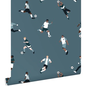 ESTAhome Tapete Fußballspieler Dunkelblau 50 x 900 cm