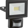 Schwarzer LED Außenstrahler mit Bewegungssensor, 7W, Aluminiumgehäuse.