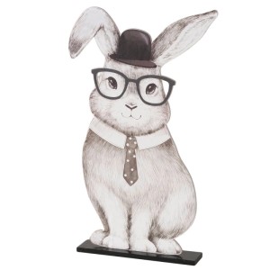 Boltze Dekofigur Hopper: Hasenfigur aus MDF mit Hut, Brille und Krawatte, schwarz-weiß.