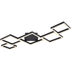 Moderne LED-Deckenleuchte Kurio, schwarz matt, mit quadratischen Rahmen. Ideal als Wohnraumbeleuchtung.