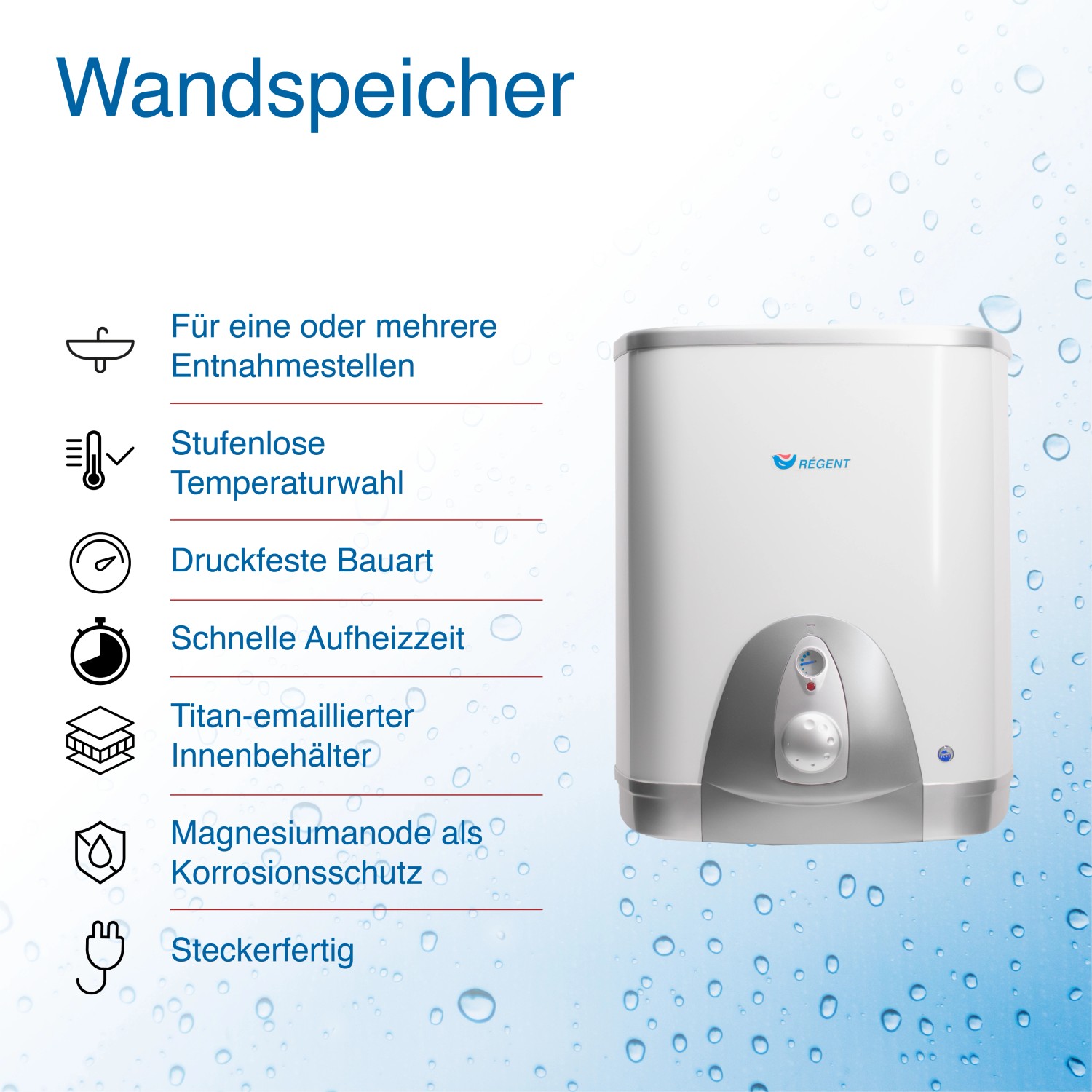 Regent Hängespeicher REG 80 QB EU, 80 Liter Warmwasserspeicher für die Wandmontage.