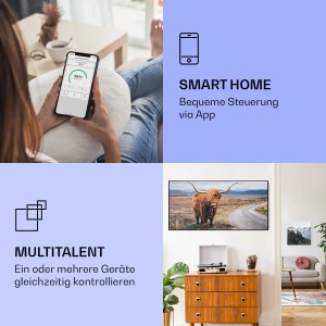 Klarstein Infrarotheizung Wonderwall mit Kuh-Motiv, App-Steuerung, 700W, als Wandinstallation im Wohnraum.