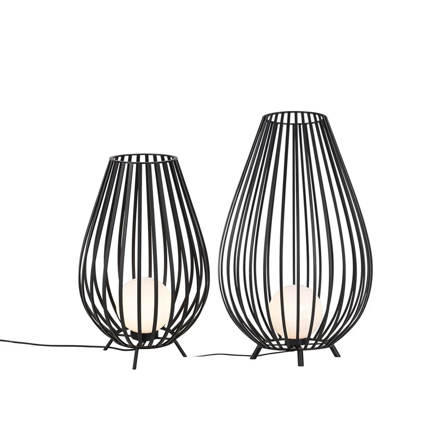 QAZQA Set Stehlampen Schwarz mit Opal 110 cm und 70 cm Angela