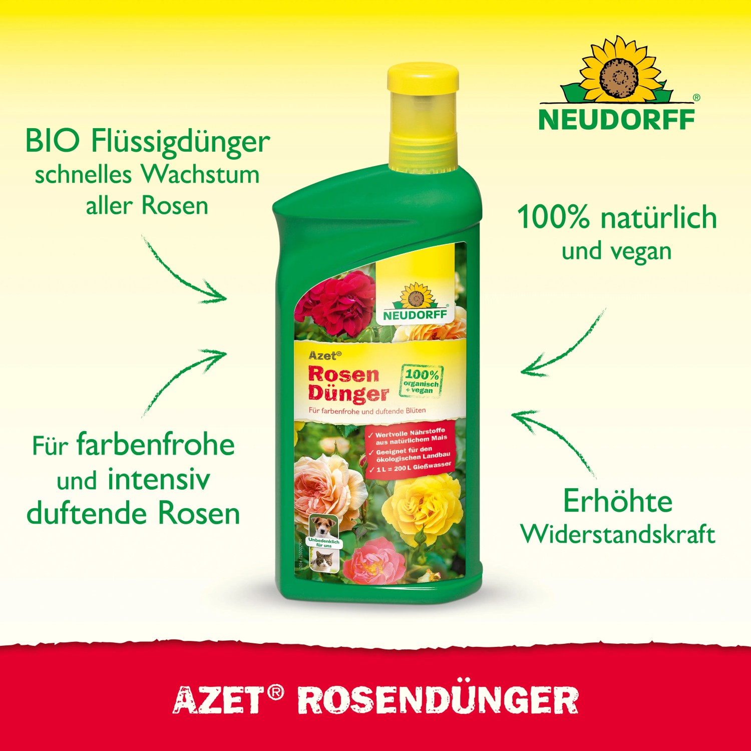 Neudorff Rosen-Dünger Azet Plus 1 l: Flüssiger Rosendünger für Wachstum und Widerstandskraft.