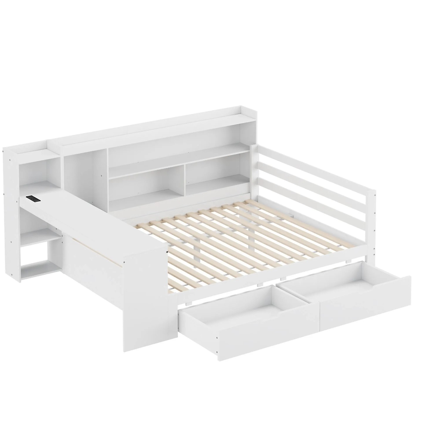 Merax Schlafsofa 140x200cm Massivholz Tisch Regal USB Weiß