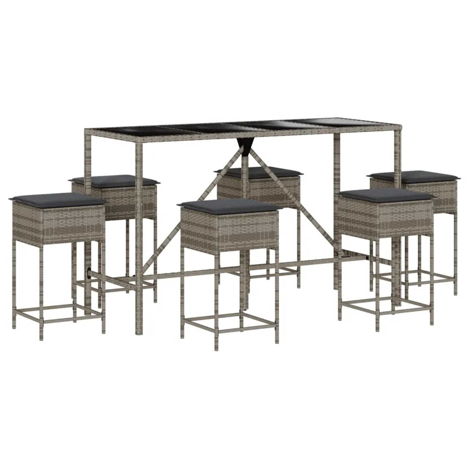 vidaXL 7-tlg Gartenbar-Set mit Kissen Grau Poly Rattan Modell 9