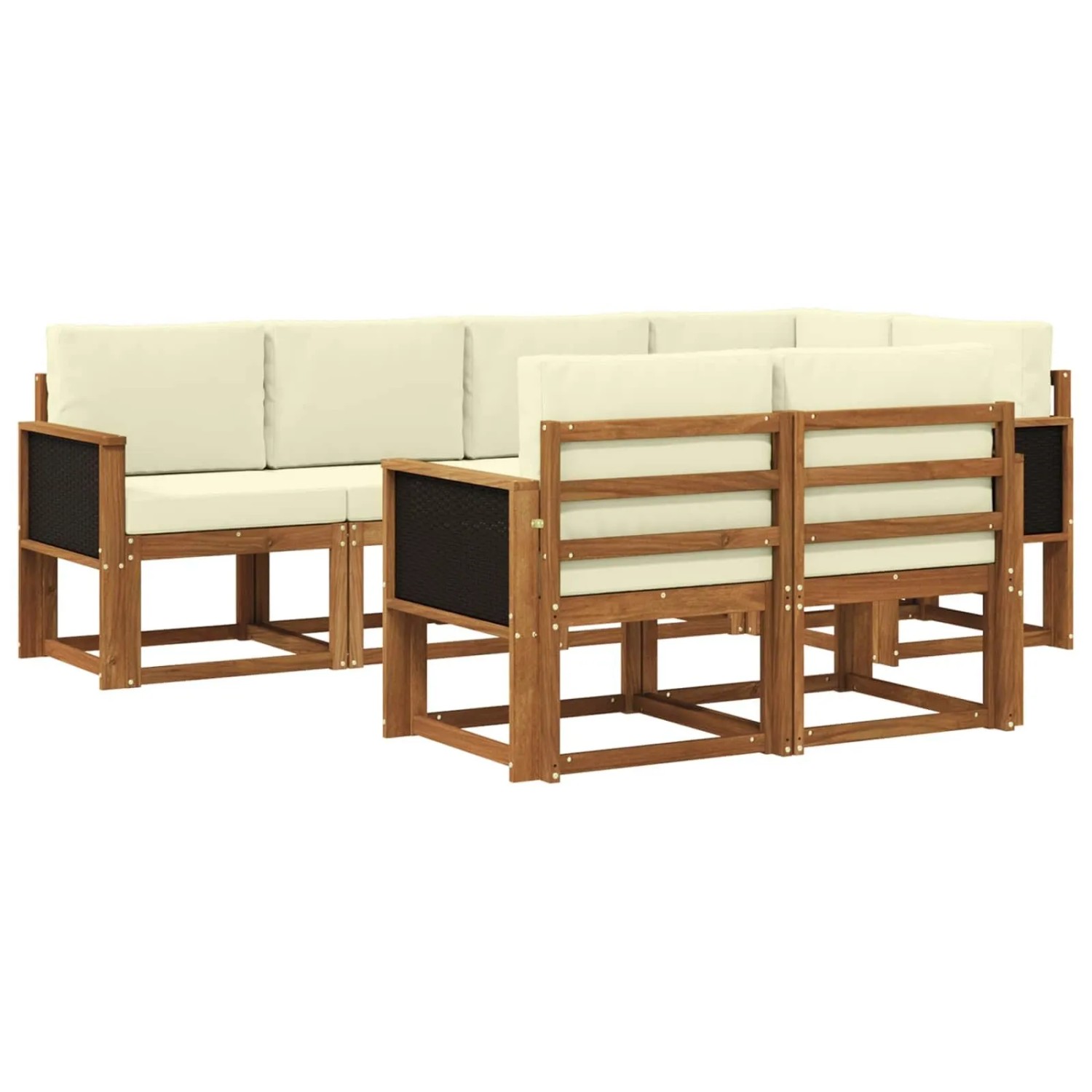 vidaXL Outdoor-Sofagarnitur mit Kissen 7 Stk Natur und Creme Polyester 3385281