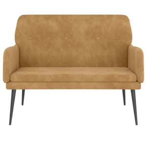 Braune vidaXL Samt-Sitzbank, 108 cm breit, mit schwarzen Metallbeinen und gepolsterter Rückenlehne. Garderobenbank.