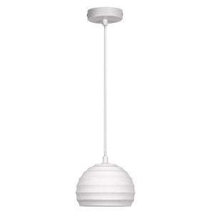 Weiße Ledvance Pendelleuchte Decor Plaster Cup, 118 cm hoch, Ø 16 cm. Moderne Hängelampe aus Gips und Metall.