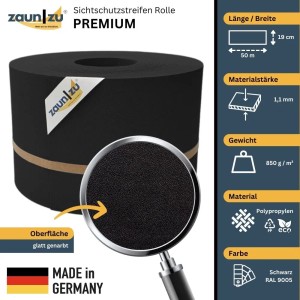 zaunzu Sichtschutz Premium, 50m Rolle für Doppelstabmattenzaun, Farbe Schwarz.