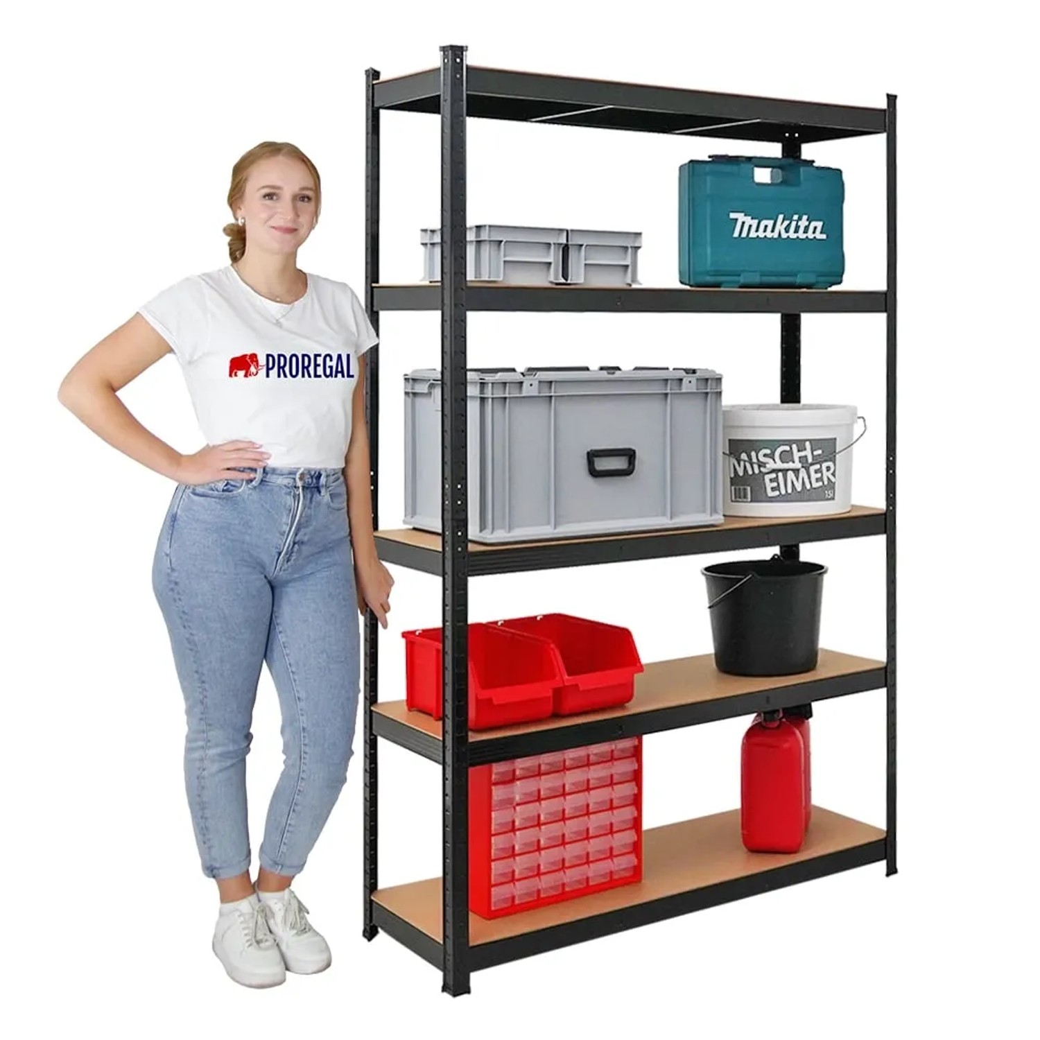 PROREGAL Mega Deal: Eckregal & 2 Schwerlastregale Ragnar, 180x190x40 cm, schwarz, mit Lagergut.