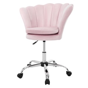 Hellrosa ML-Design Drehstuhl Samt, höhenverstellbarer Bürostuhl mit 5 Rollen.