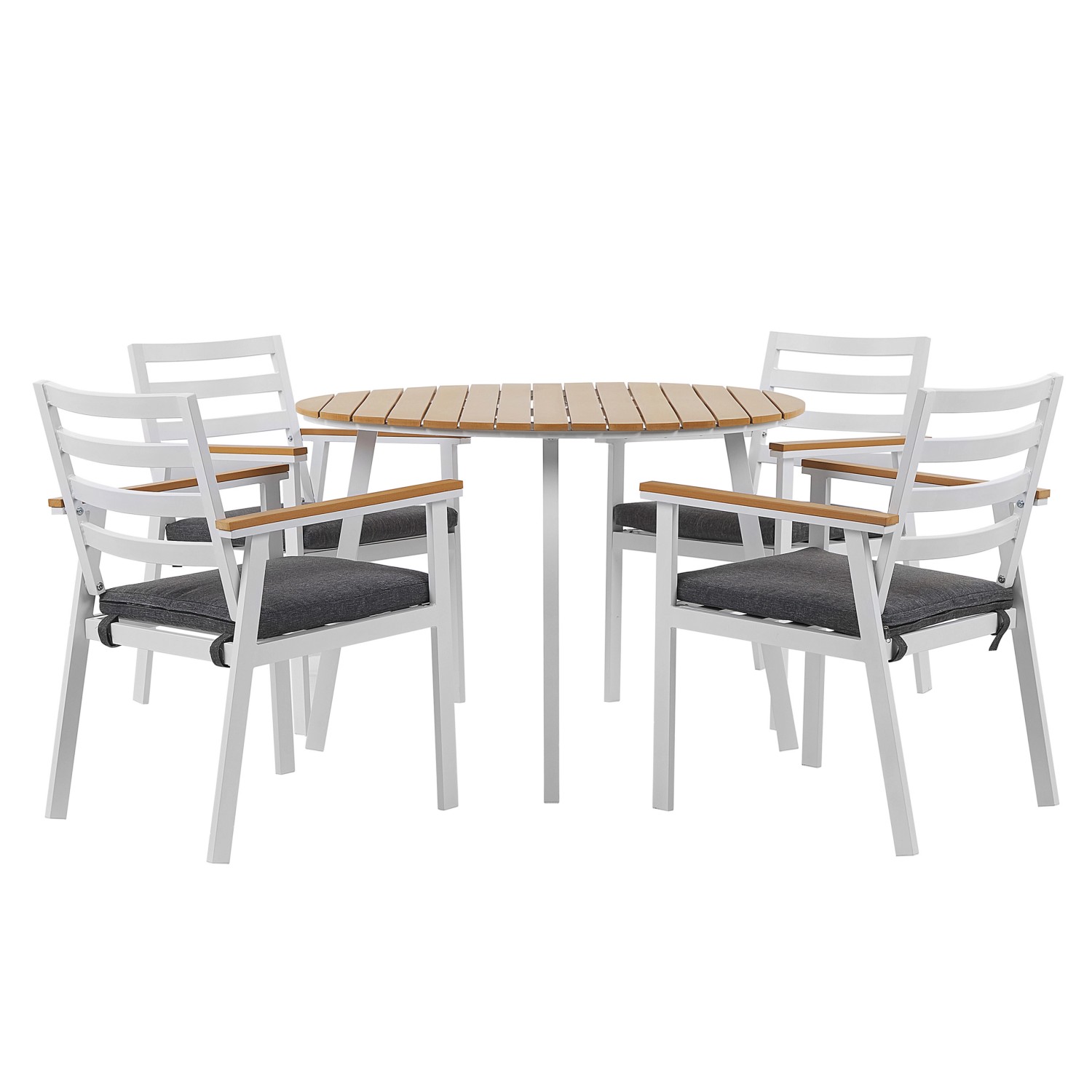 Beliani Gartentisch Set CAVOLI Weiss Heller Holzfarbton Grau 105 x105 x82 günstig online kaufen