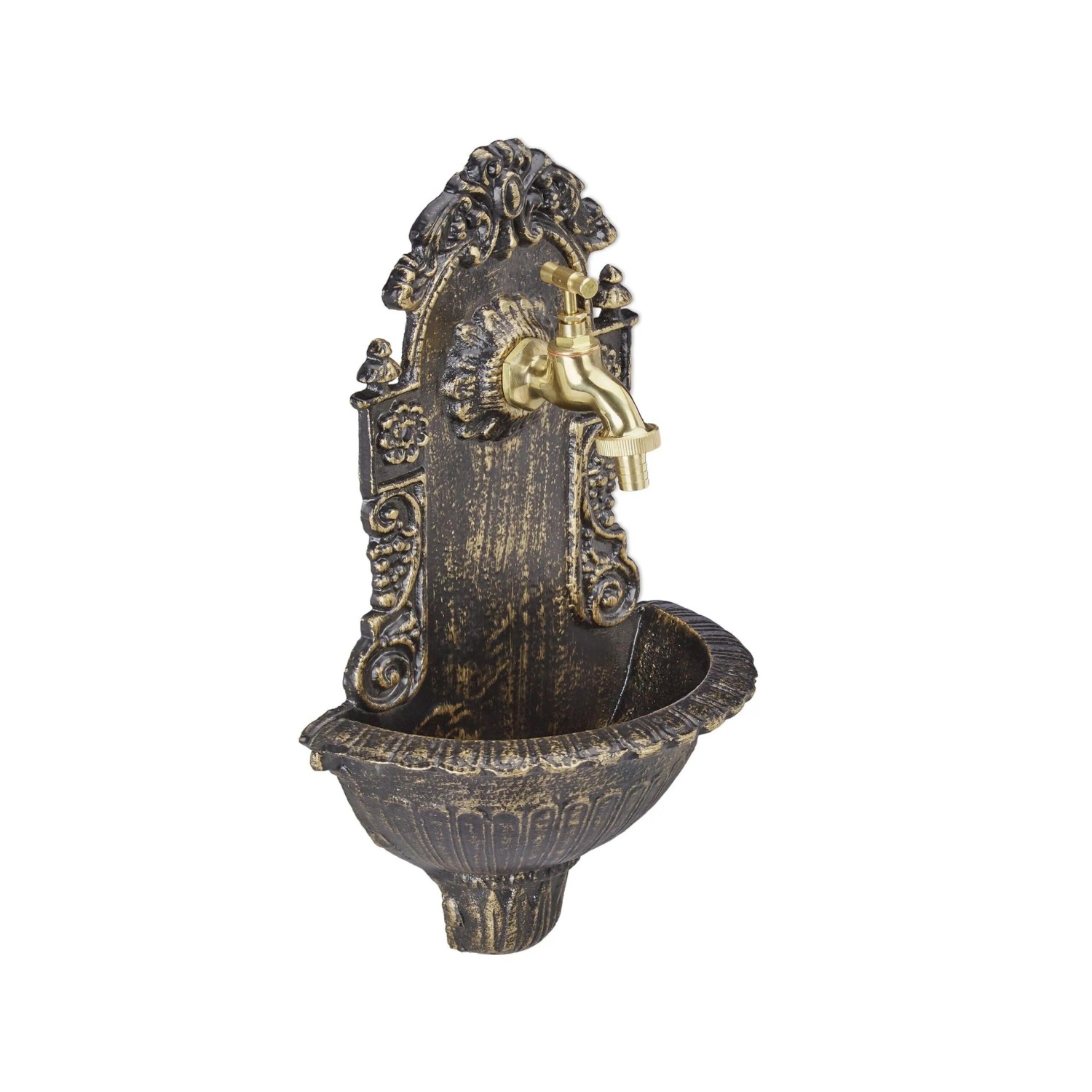 Relaxdays Wandbrunnen Aluminiumguss Bronze Antik 40 cm x 24,5 cm x 13 cm 3,6 kg