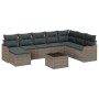 Graues 9-teiliges vidaXL Garten-Sofa-Set aus Polyrattan mit Kissen und Tisch.