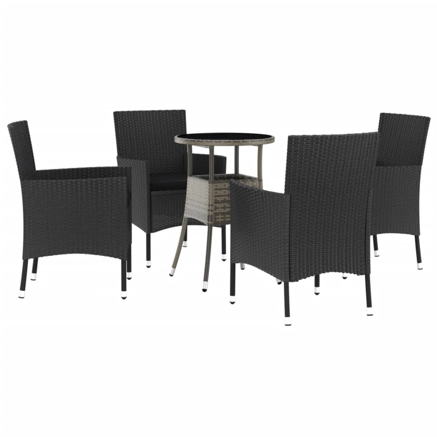 vidaXL 5-tlg Garten-Bistro-Set mit Kissen Schwarz Poly Rattan Modell 2