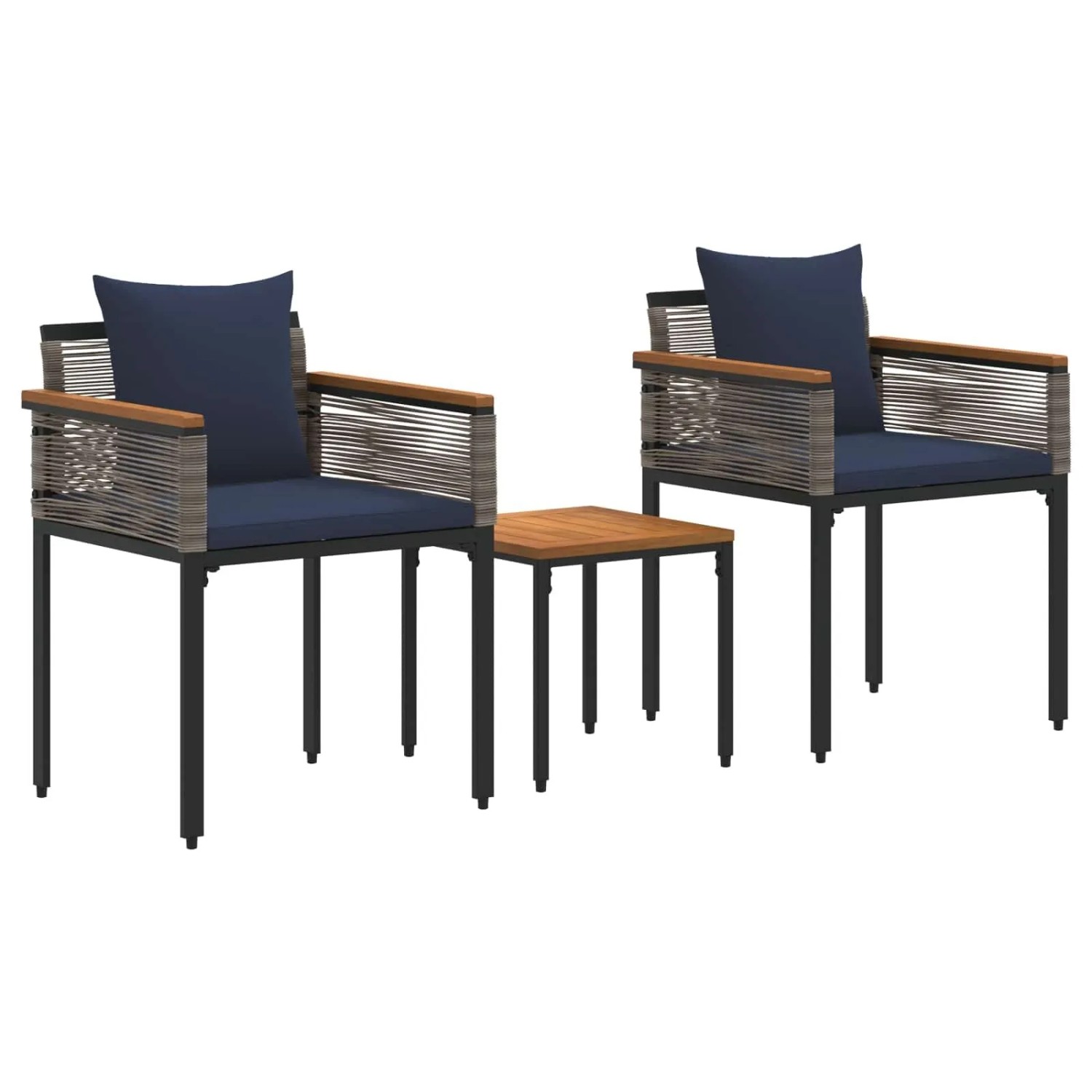 vidaXL Gartenmöbel Set mit Kissen Grau und Marineblau PE-Rattan 42025235
