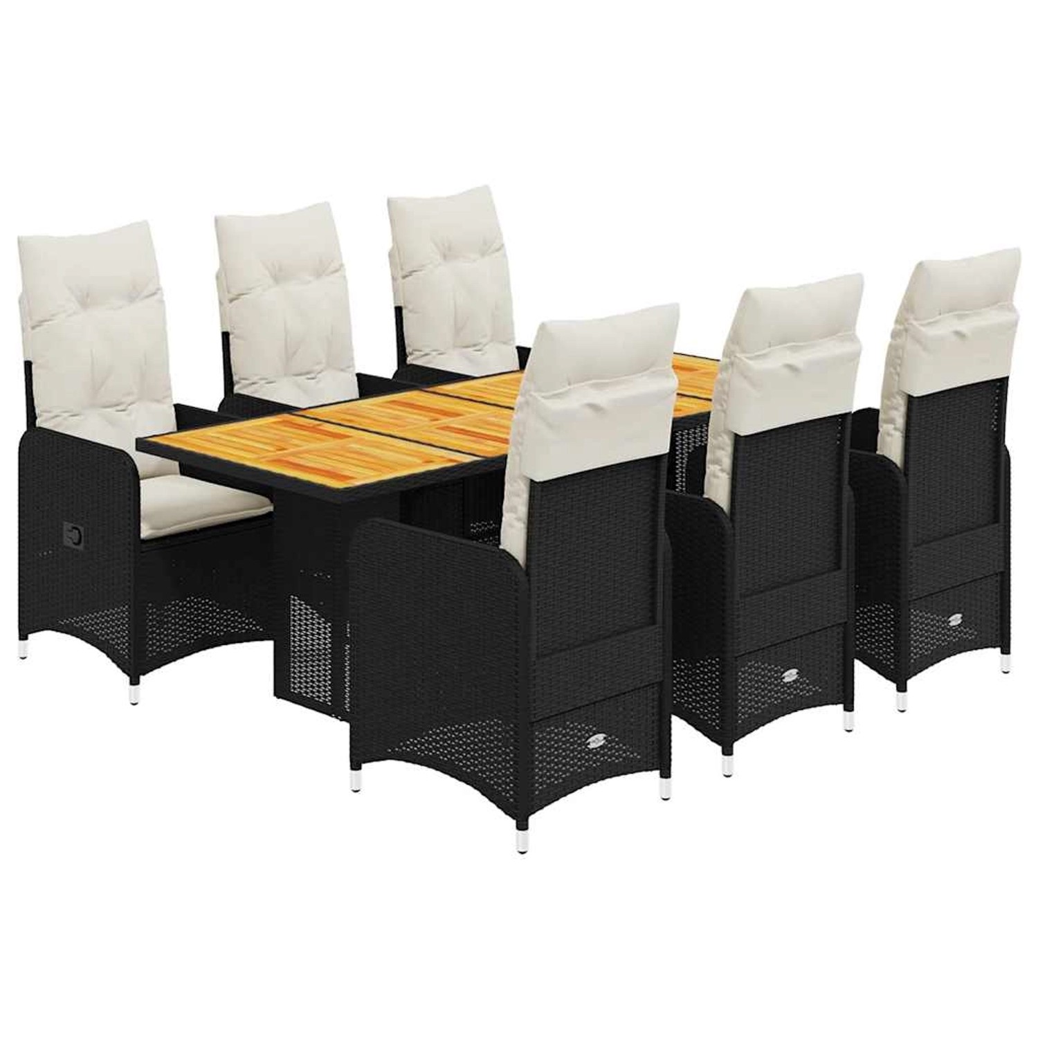 vidaXL 7-Tlg Garten-Bistro-Set mit Kissen Schwarz Poly Rattan 3276984