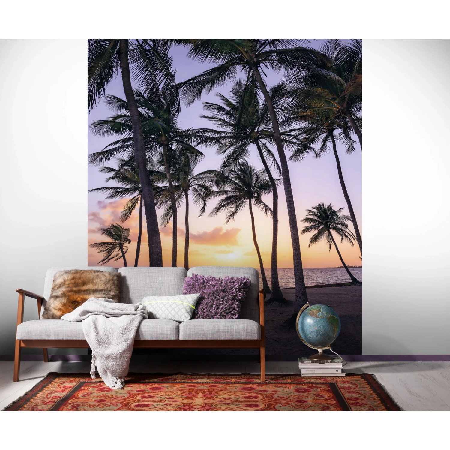 Komar Vlies Fototapete: Palmen am Strand bei Sonnenuntergang, 200x250 cm.
