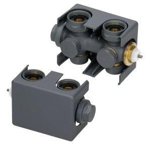 LuxeBath Ventil-Armaturen Set Multiblock Anthrazit für Heizkörper, Eck- und Durchgangsform.