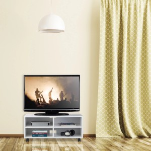 Relaxdays TV Board Holzwerkstoff Weiß Rollbar mit 4 Fächern 80 cm x 35 cm x 35 cm 12 kg