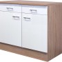 Flex-Well Küchenunterschrank Florida, 100 cm, Weiß/Sonoma Eiche, mit Schubladen und Drehtüren.