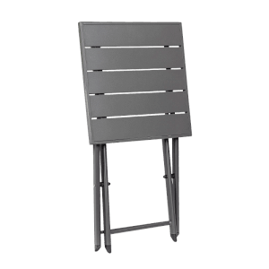 Zusammengeklappter, grauer Beistelltisch TAYLOR aus Aluminium für den Garten.