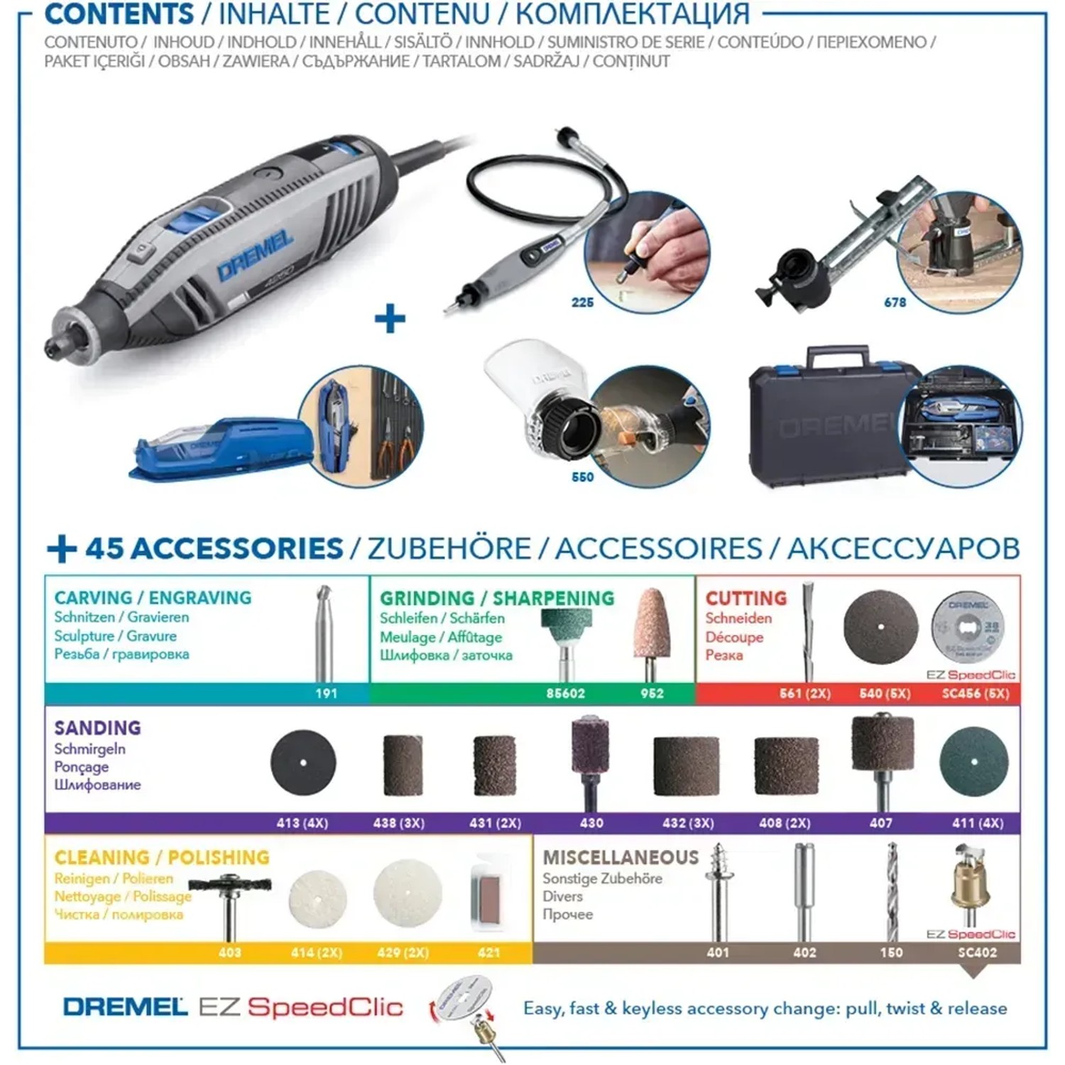 Dremel 4250-3/45 Multifunktionswerkzeug im Koffer mit 45 Zubehörteilen und Vorsatzgeräten.