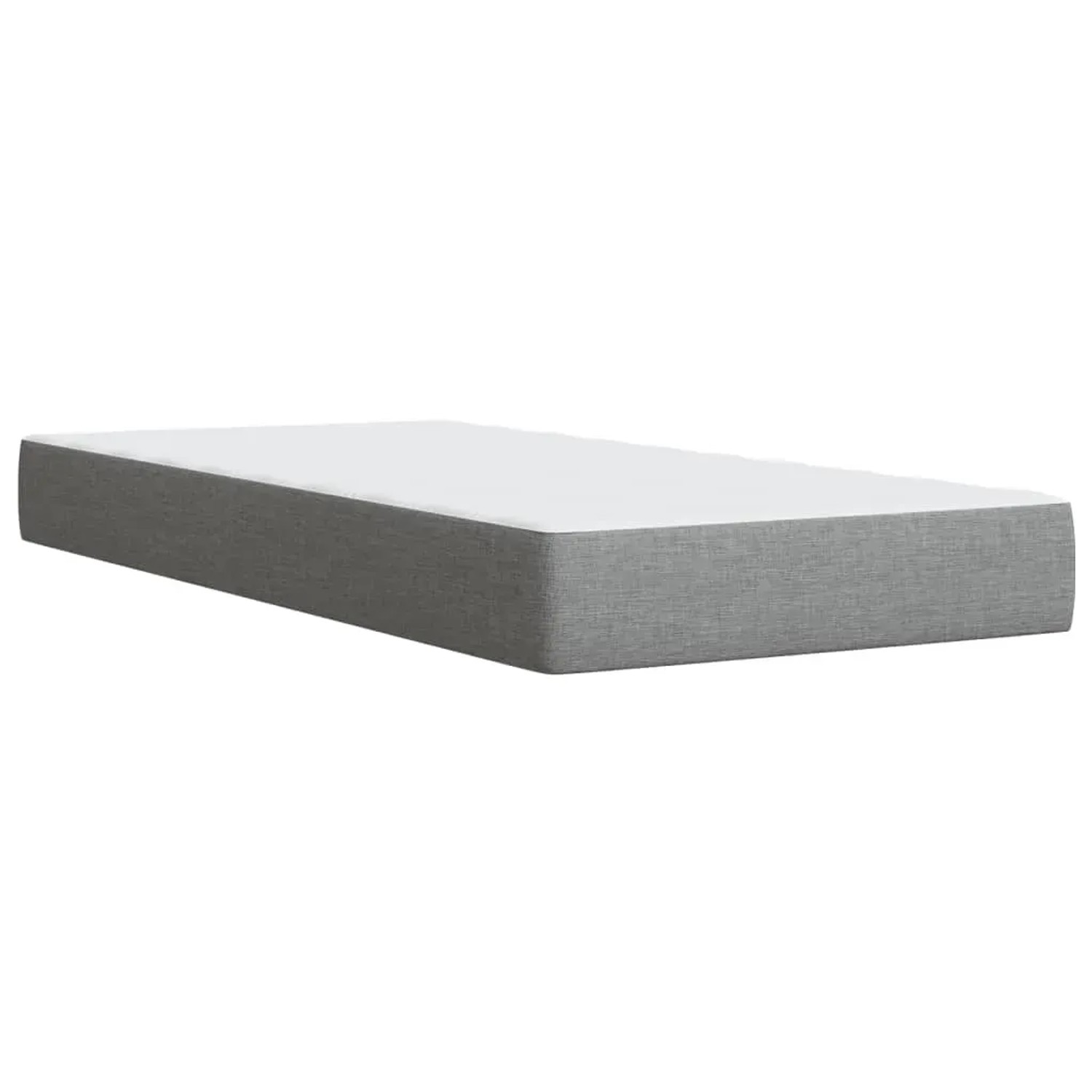 Hellgraues Boxspringbett 100x200 cm mit weißer Matratze und Auflage.