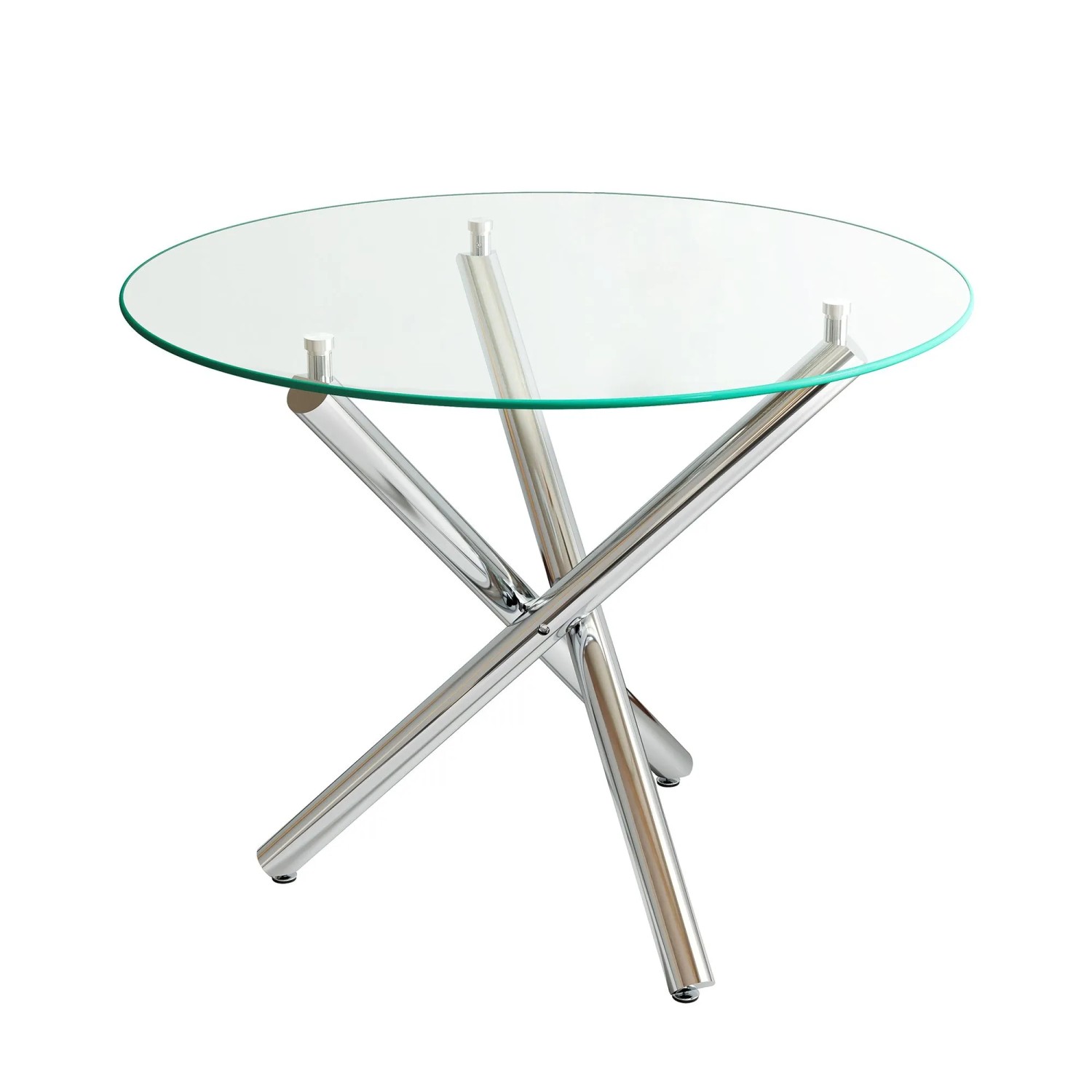 okwish Esstisch mit Glas Metall Wohnzimmer Rundtisch 80x80x76cm Silberfarben
